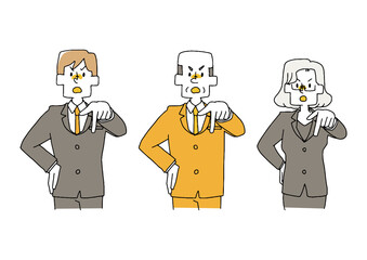 偉そうに命令しているビジネスマンのセット　コミカルな手書きの人物　ベクター、線画にカラー