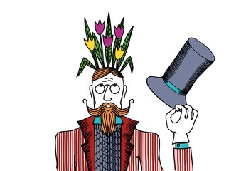 vector illustration depicting a man with flowers on her head