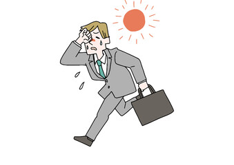 暑い中営業しているビジネスマン　コミカルな手書きの人物　ベクター、線画にカラー