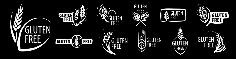 A set of painted gluten free signs on a black background - obrazy, fototapety, plakaty