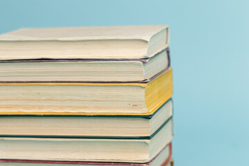 Composition with vintage old hardback books. Books stacking. Back to school. Education background