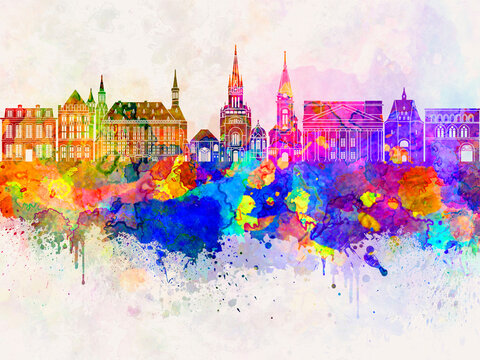 Aachen skyline in watercolor background