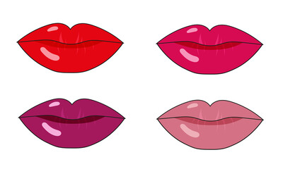 Set of lips with different types of lipstick. Fashion vector illustration