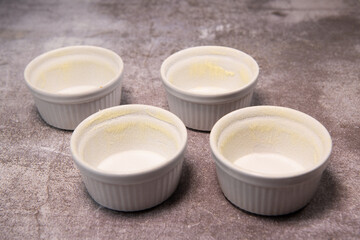 Dessert, Preparing the bowls for the Grand Marnier souffle recipe