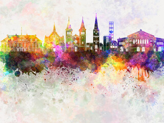 Aarhus Skyline Watercolor Background