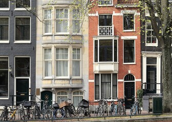 Amsterdam Herengracht Canal House Facades with Parked Bicycles, Netherlands