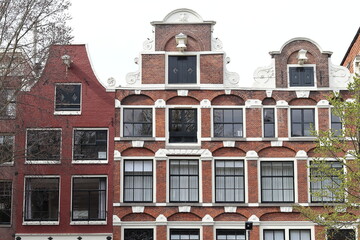 Amsterdam Herengracht Canal Historic Brick House Facades Close Up, Netherlands