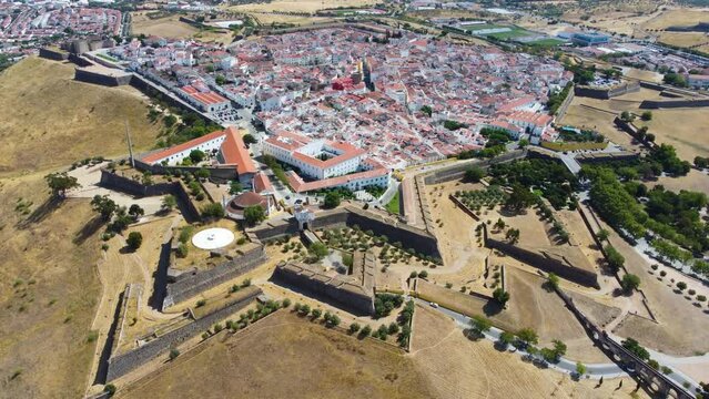 Aerial drone view of the Fort of Gra&ccedil;a, Garrison Border Town of Elvas and its Fortifications. Unesco world heritage Portugal. Historic site. Touristic destination for holidays. Alentejo, Elvas. 