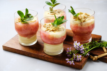 Rhubarb compote with vanilla sauce