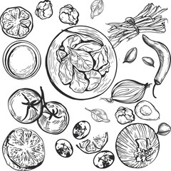 healthy-food-background-hand-drawn-sketch | hand drawn vegetables set