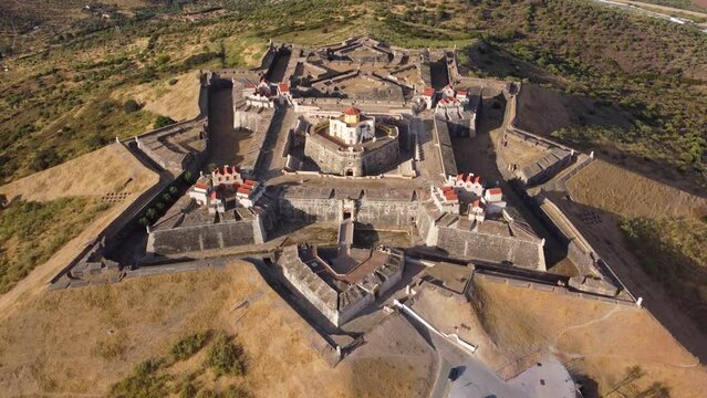 Aerial drone view of the Fort of Gra&ccedil;a, Garrison Border Town of Elvas and its Fortifications. Unesco world heritage Portugal. Historic site. Touristic destination for holidays. Alentejo, Elvas. 