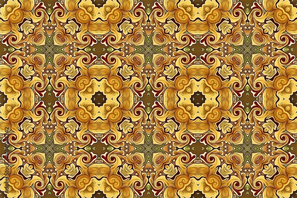 Poster abstract vintage background colored mosaic symmetrical pattern on textured canvas colorful flower de