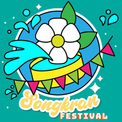 Songkran festival thailand sticker illustration design