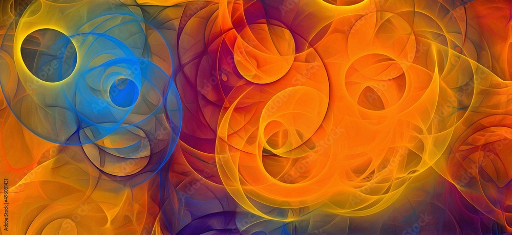Poster abstract psychedelic background colored fractal hotspots arranged circles and spirals of different s