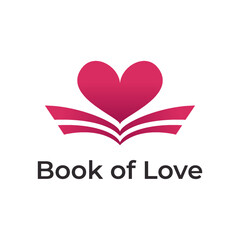 Love Story book logo made with heart and an opened book