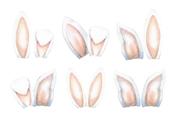 Set of rabbit ears watercolor for design. Vector illustration.