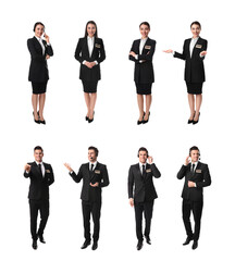 Collage with photos of receptionists on white background