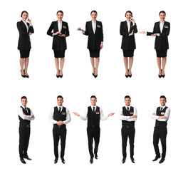 Obraz premium Collage with photos of receptionists on white background