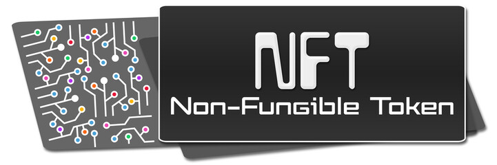 NFT - Non-Fungible Token Dark Colorful Circuit Elements Rounded Squares Horizontal 