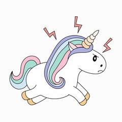 Cute unicorn. A colorful multi-colored illustration depicting the emotion of anger. Vector illustration isolated on white background.