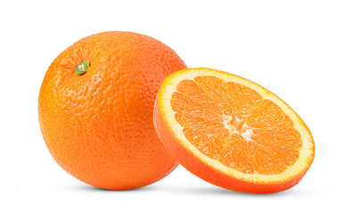 Orange fruits on an isolated white background.