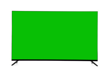 Wide TV with blank green screen isolated on white