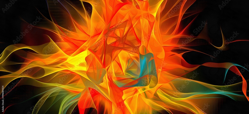 Poster abstract electrifying lines, smoky fractal pattern, digital illustration art work of rendering chaot