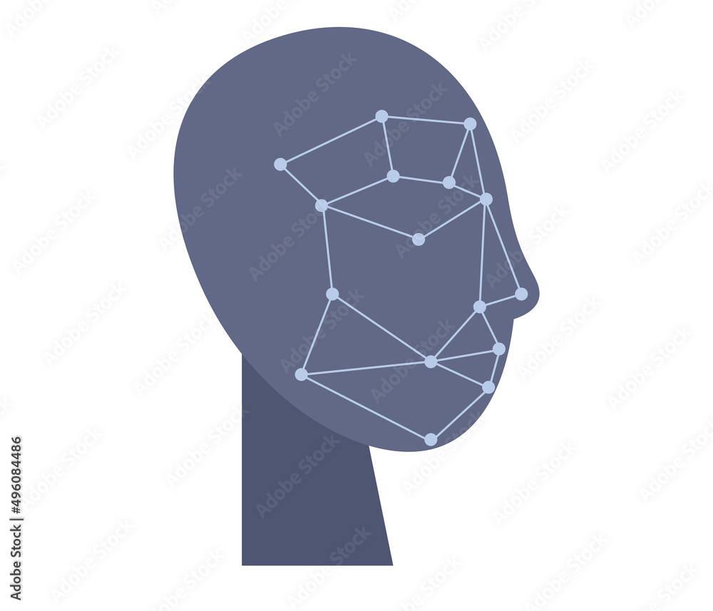 Poster face id icon. face identification. identity biometric verification. facial recognition system sign. 