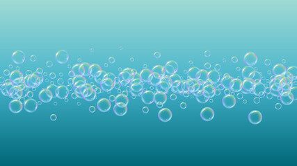 Soap foam. Detergent bath bubble and suds for bathtub. Shampoo. Blue Aqua fizz and splash. Realistic water frame and border. 3d vector illustration design. colorful liquid soap foam.