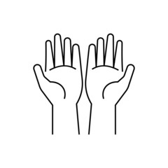 Praying hands open, hand gesture. Islam. Thin line icon. Vector illustration.