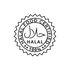 Halal food sign, round emblem. Certified and guaranteed. Islam religion. Vector illustration.