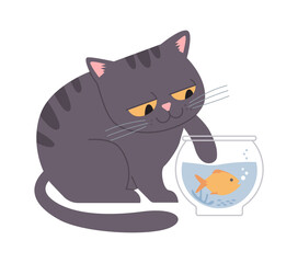 Cat Playing with Aquarium Fish. Vector illustration