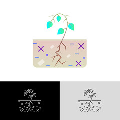 Soil wear gradient flat icon. Plant cannot grow in depleted soil. Soil erosion by industrial damage. Ecological problem. Overconsumption. Vector illustration.