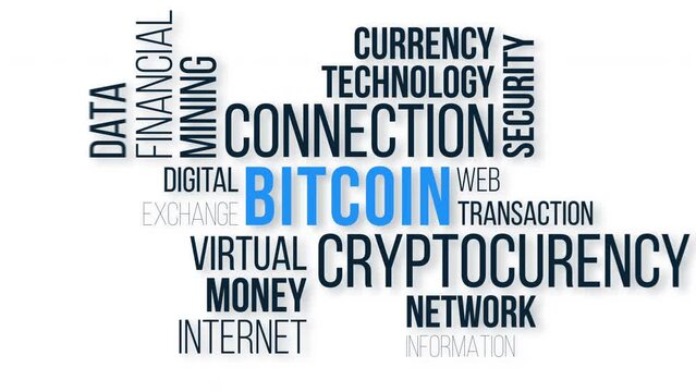 bitcoin Animated Kinetic Typography animation.Collage made of words about holography.
