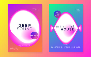 Music Banner. Bright Art For Invitation. Abstract Background For Set Layout. Wave Electro Fest. Neon And Carnival Template. Pink And White Music Banner