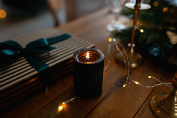 New Year's decor on the festive table.