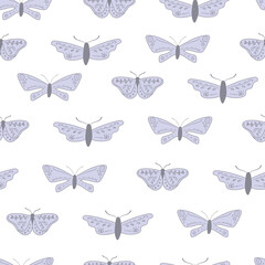 Boho simple pattern with night moth and butterflies