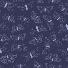 Boho chic pattern with night moth butterflies