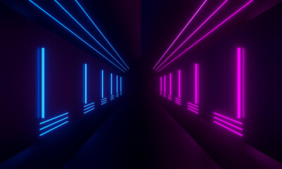 3D futuristic neon tunnel. Gradient light corridor.