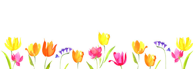 水彩　春の花　チューリップのイラスト　背景　フレーム