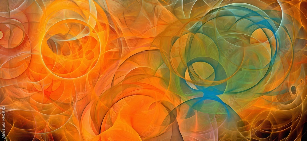 Poster abstract psychedelic background colored fractal hotspots arranged circles and spirals of different s
