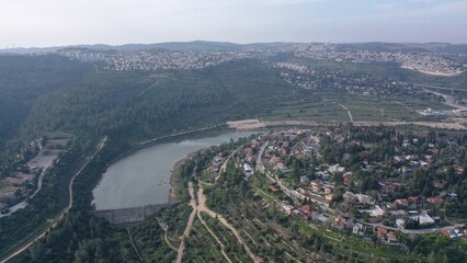 Jerusalem Dam in the spring aerial view
Drone view over Beit zait barrage , April 2022  
