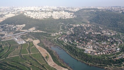 Jerusalem Dam in the spring aerial view
Drone view over Beit zait barrage , April 2022  

