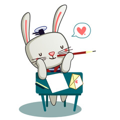 cute rabbit writing a love letter