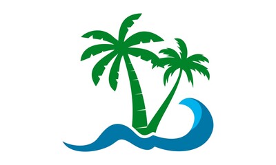 Fototapeta na wymiar beach ocean palm tree vector logo