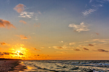 Naklejka na ściany i meble Shore at sunset, sandy beach - Baltic Sea, Poland