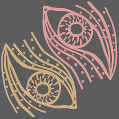 eyes, all-seeing eye, universe view, mysticism, harmony, inside view, meditation, shaman, digital illustration, poster print illustration, towel print, textile print, crockery print, holiday card pri