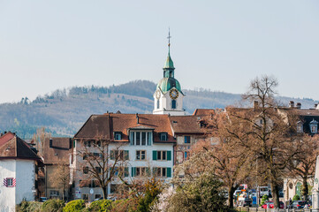 Olten, Stadt, Stadtturm, Aare, Fluss, Alte Brücke, Holzbrücke, Altstadt, historische Häuser,...