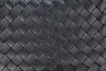 Texture of braided genuine leather of excellent workmanship in a black color. A great background for the banner. Horizontal arrangement. - 496091842