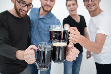 guys with mugs of beer isolated on white background